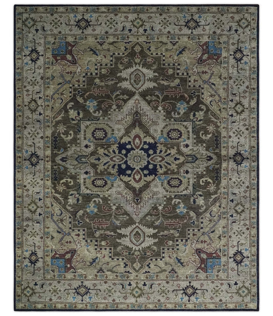 8x10 Antique look Brown, Beige and Blue Traditional Medallion wool Area Rug - Tampa Home & Garden Store
