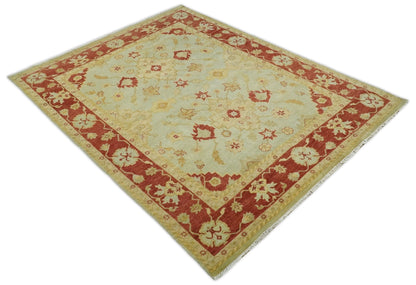 Alfombra persa antigua de lana, fina, anudada a mano, en tonos beige y óxido, 8x10 | AGR36