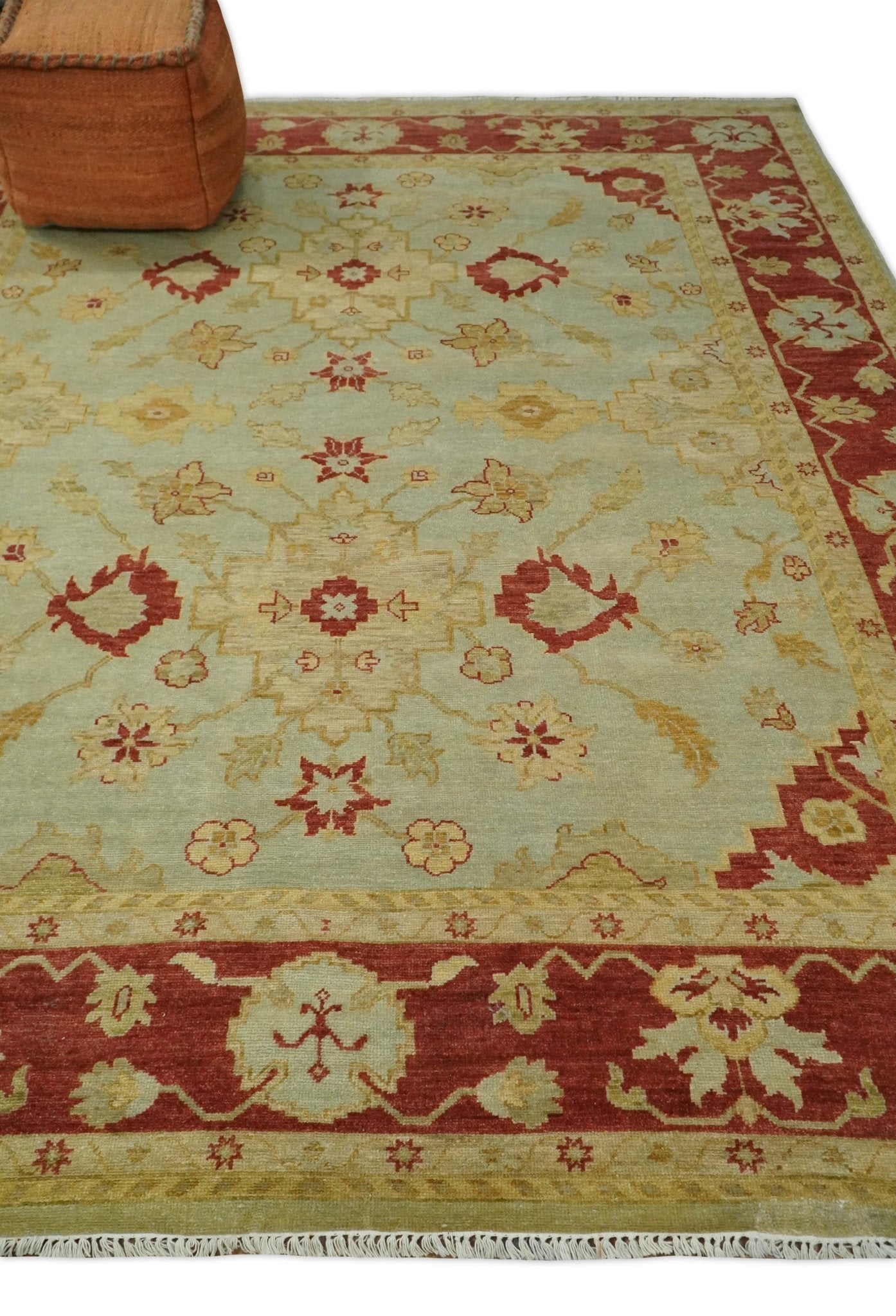 Alfombra persa antigua de lana, fina, anudada a mano, en tonos beige y óxido, 8x10 | AGR36