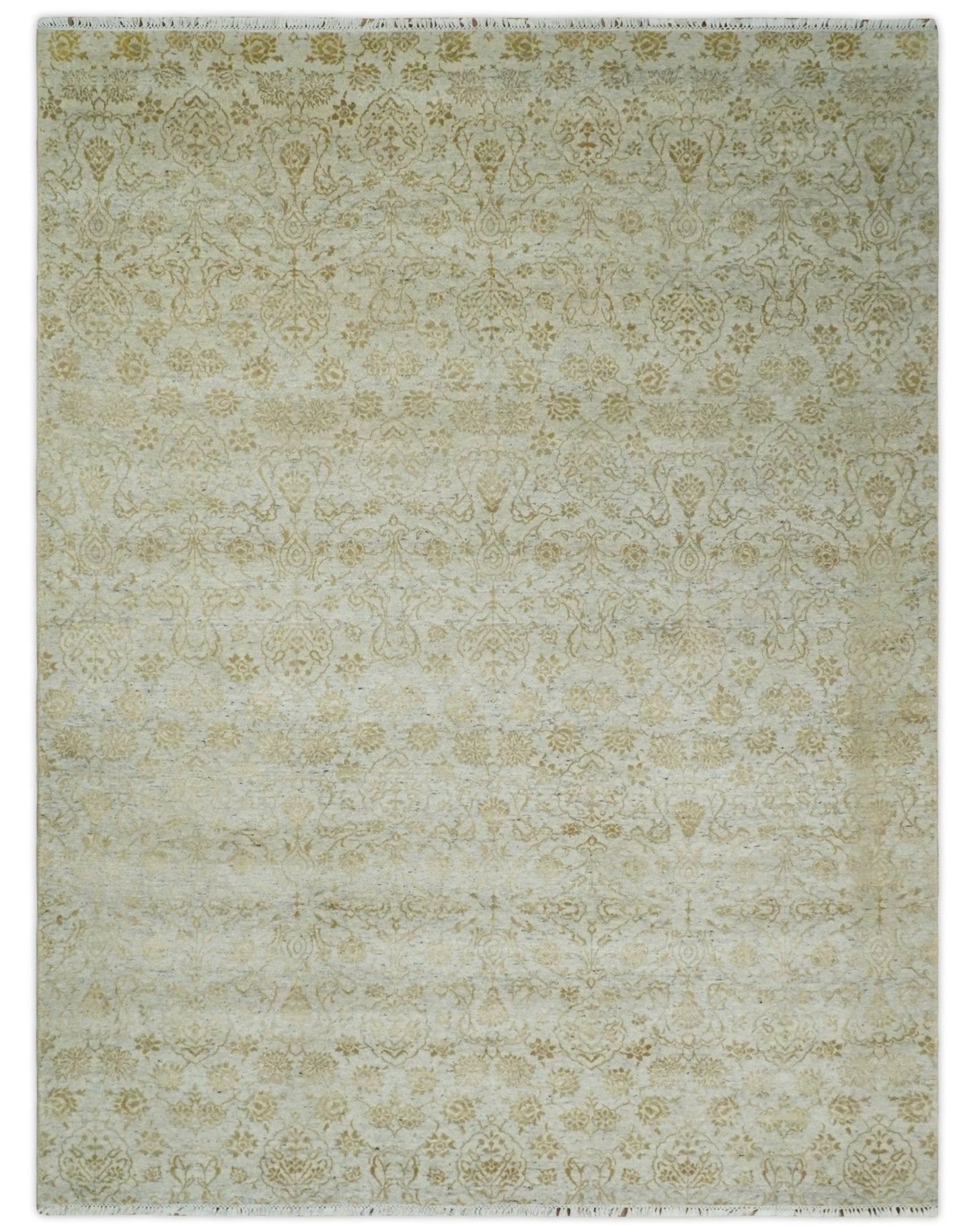 Alfombra antigua de seda persa tradicional, anudada a mano, de 8 x 10 pulgadas, en beige y dorado | AGR21