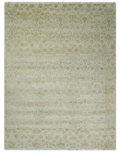 Alfombra antigua de seda persa tradicional, anudada a mano, de 8 x 10 pulgadas, en beige y dorado | AGR21