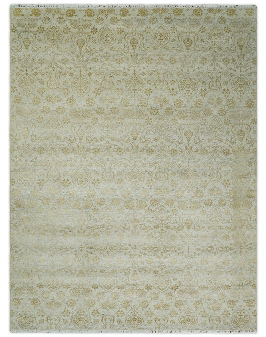 8x10 Fine Hand Knotted Beige and Gold Traditional Vintage Persian Style Antique Silk Rug | AGR21 - Tampa Home & Garden Store