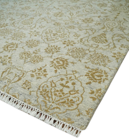 Alfombra antigua de seda persa tradicional, anudada a mano, de 8 x 10 pulgadas, en beige y dorado | AGR21