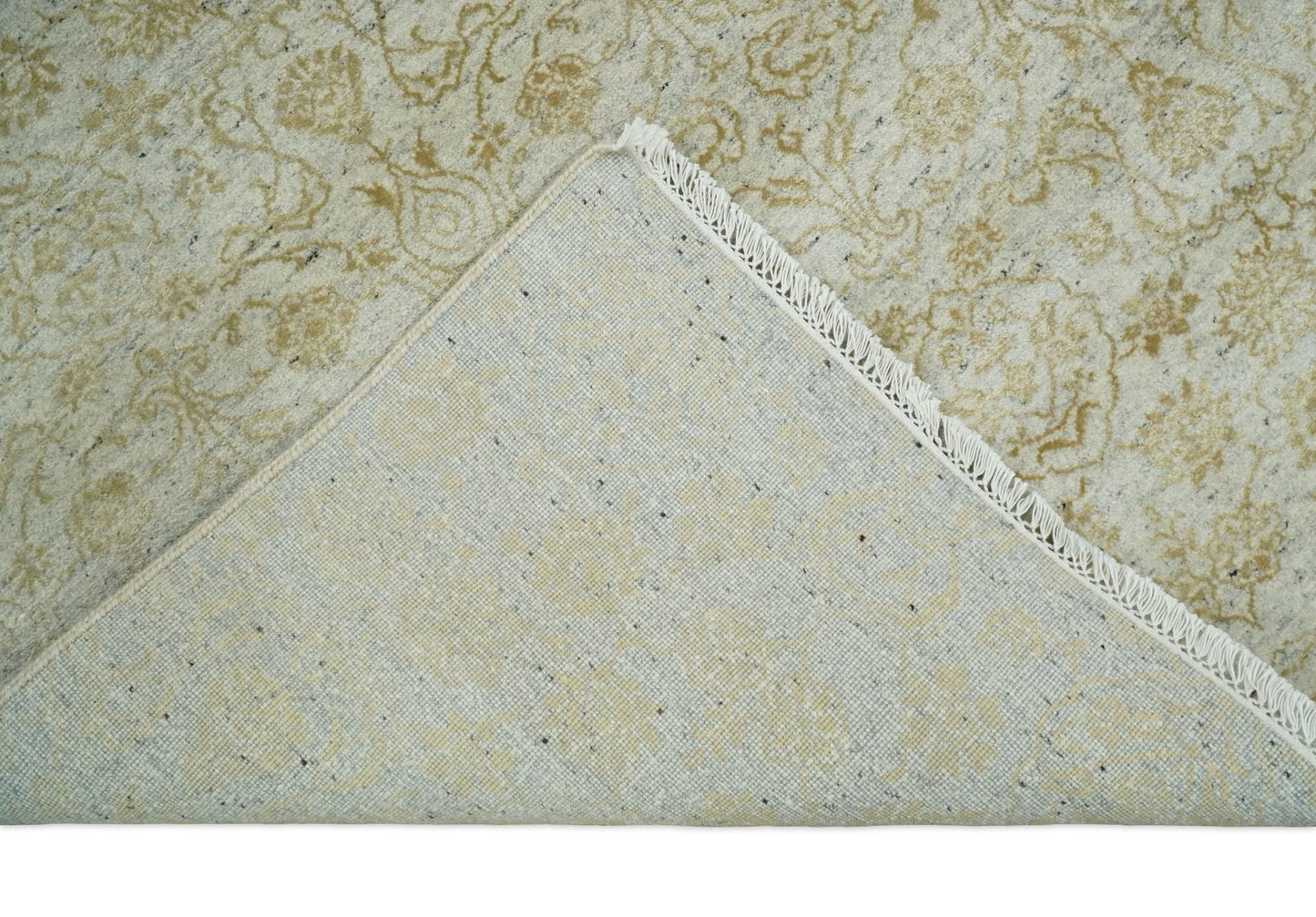 Alfombra antigua de seda persa tradicional, anudada a mano, de 8 x 10 pulgadas, en beige y dorado | AGR21
