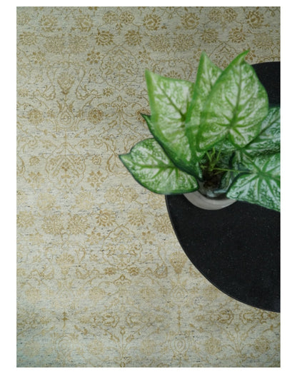 Alfombra antigua de seda persa tradicional, anudada a mano, de 8 x 10 pulgadas, en beige y dorado | AGR21