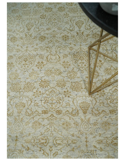 Alfombra antigua de seda persa tradicional, anudada a mano, de 8 x 10 pulgadas, en beige y dorado | AGR21