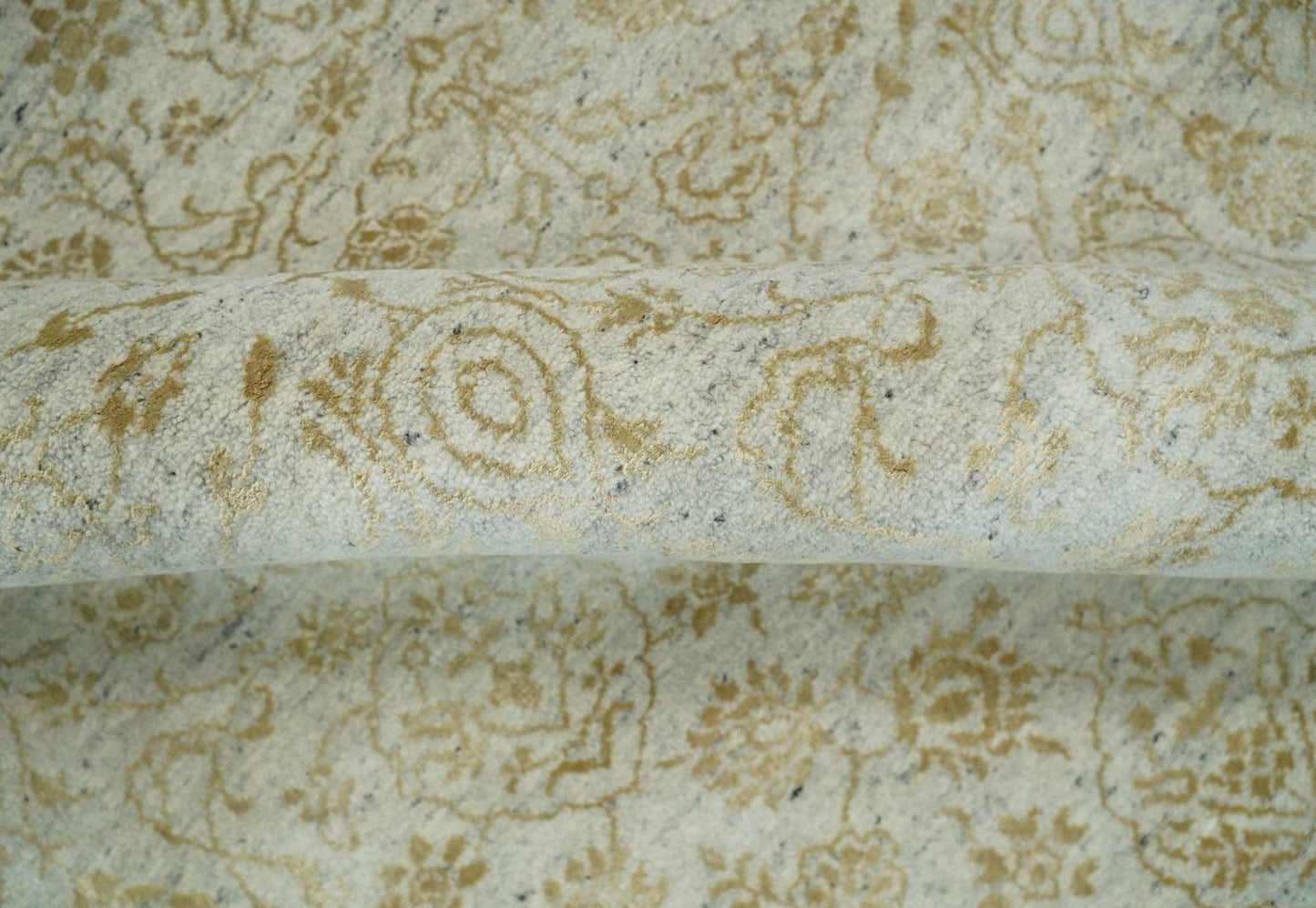 Alfombra antigua de seda persa tradicional, anudada a mano, de 8 x 10 pulgadas, en beige y dorado | AGR21