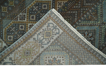 Alfombra antigua tradicional del suroeste, fina, anudada a mano, de 8 x 10 pulgadas, en marrón y azul | AGR41