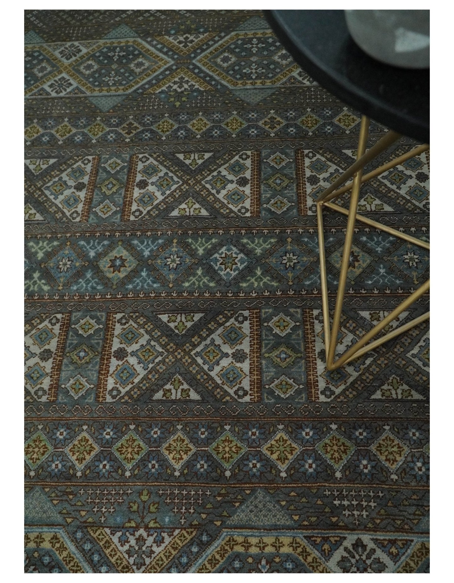 Alfombra antigua tradicional del suroeste, fina, anudada a mano, de 8 x 10 pulgadas, en marrón y azul | AGR41