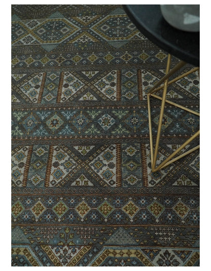 Alfombra antigua tradicional del suroeste, fina, anudada a mano, de 8 x 10 pulgadas, en marrón y azul | AGR41