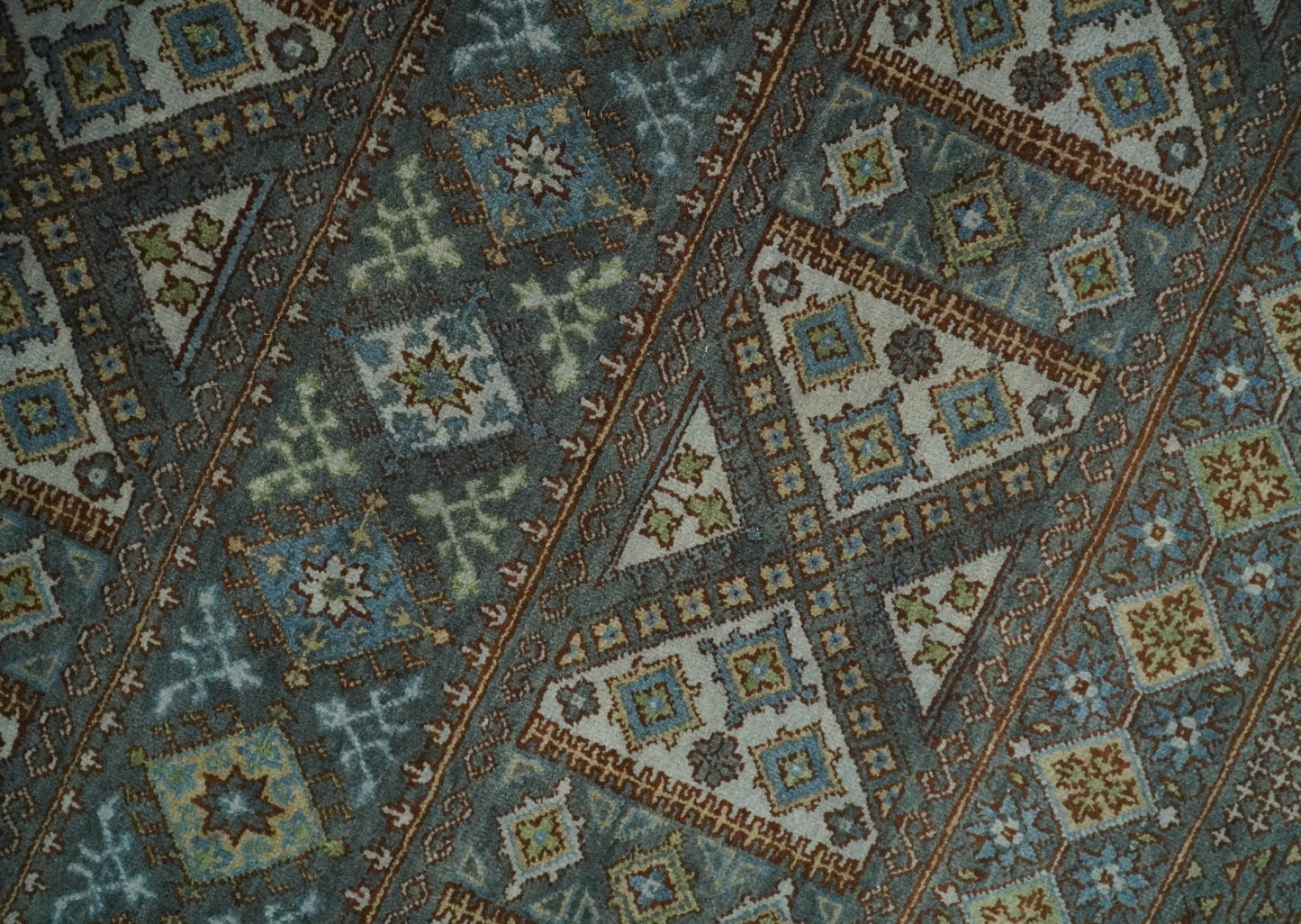 Alfombra antigua tradicional del suroeste, fina, anudada a mano, de 8 x 10 pulgadas, en marrón y azul | AGR41