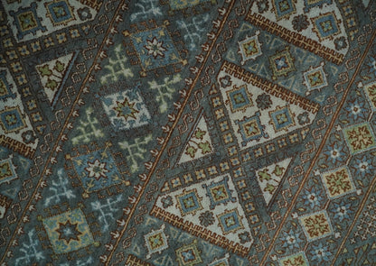 Alfombra antigua tradicional del suroeste, fina, anudada a mano, de 8 x 10 pulgadas, en marrón y azul | AGR41