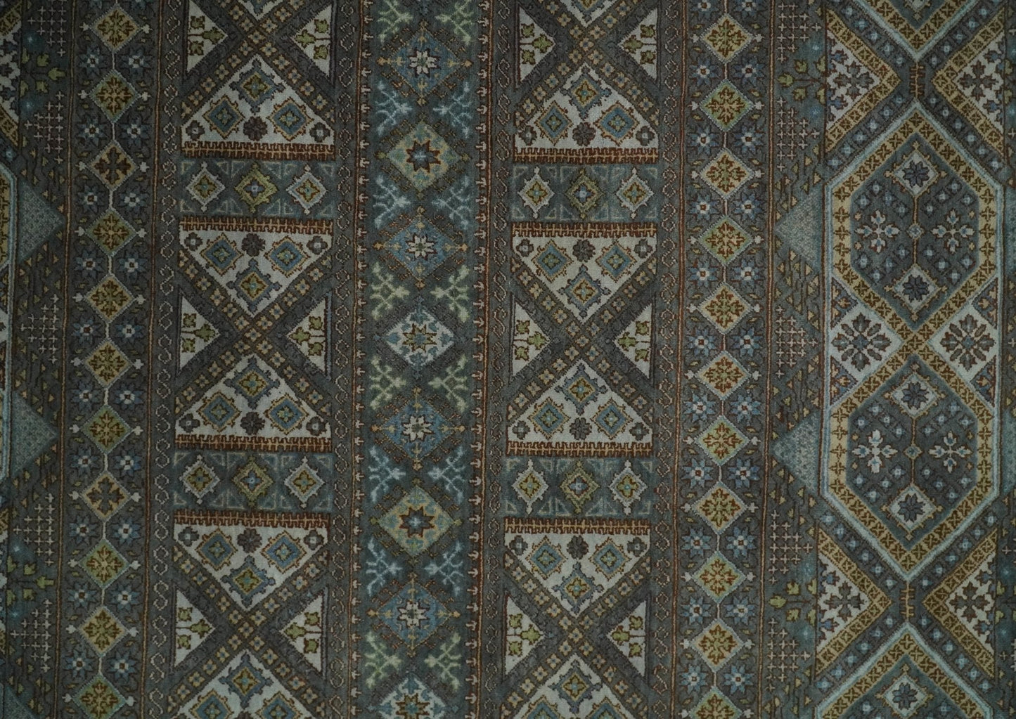 Alfombra antigua tradicional del suroeste, fina, anudada a mano, de 8 x 10 pulgadas, en marrón y azul | AGR41