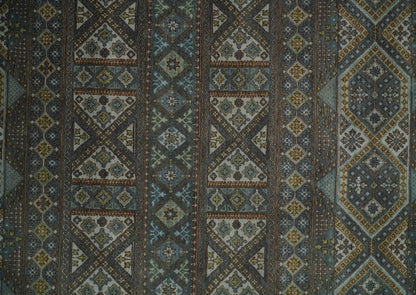 Alfombra antigua tradicional del suroeste, fina, anudada a mano, de 8 x 10 pulgadas, en marrón y azul | AGR41