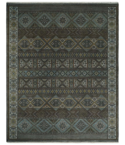 Alfombra antigua tradicional del suroeste, fina, anudada a mano, de 8 x 10 pulgadas, en marrón y azul | AGR41