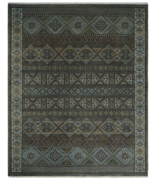 8x10 Fine Hand Knotted Brown and Blue Southwestern Traditional Antique Area Rug | AGR41 - Tampa Home & Garden Store