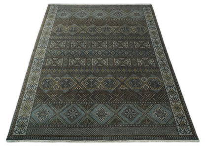 Alfombra antigua tradicional del suroeste, fina, anudada a mano, de 8 x 10 pulgadas, en marrón y azul | AGR41