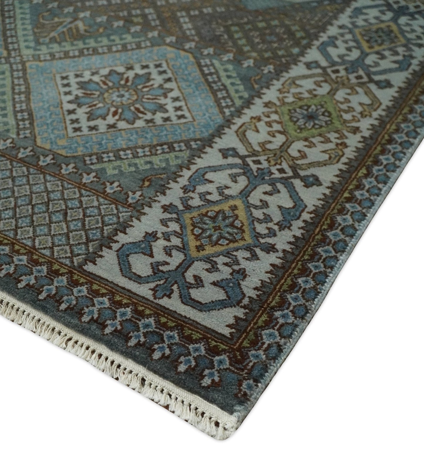 Alfombra antigua tradicional del suroeste, fina, anudada a mano, de 8 x 10 pulgadas, en marrón y azul | AGR41