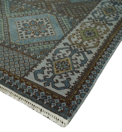 Alfombra antigua tradicional del suroeste, fina, anudada a mano, de 8 x 10 pulgadas, en marrón y azul | AGR41