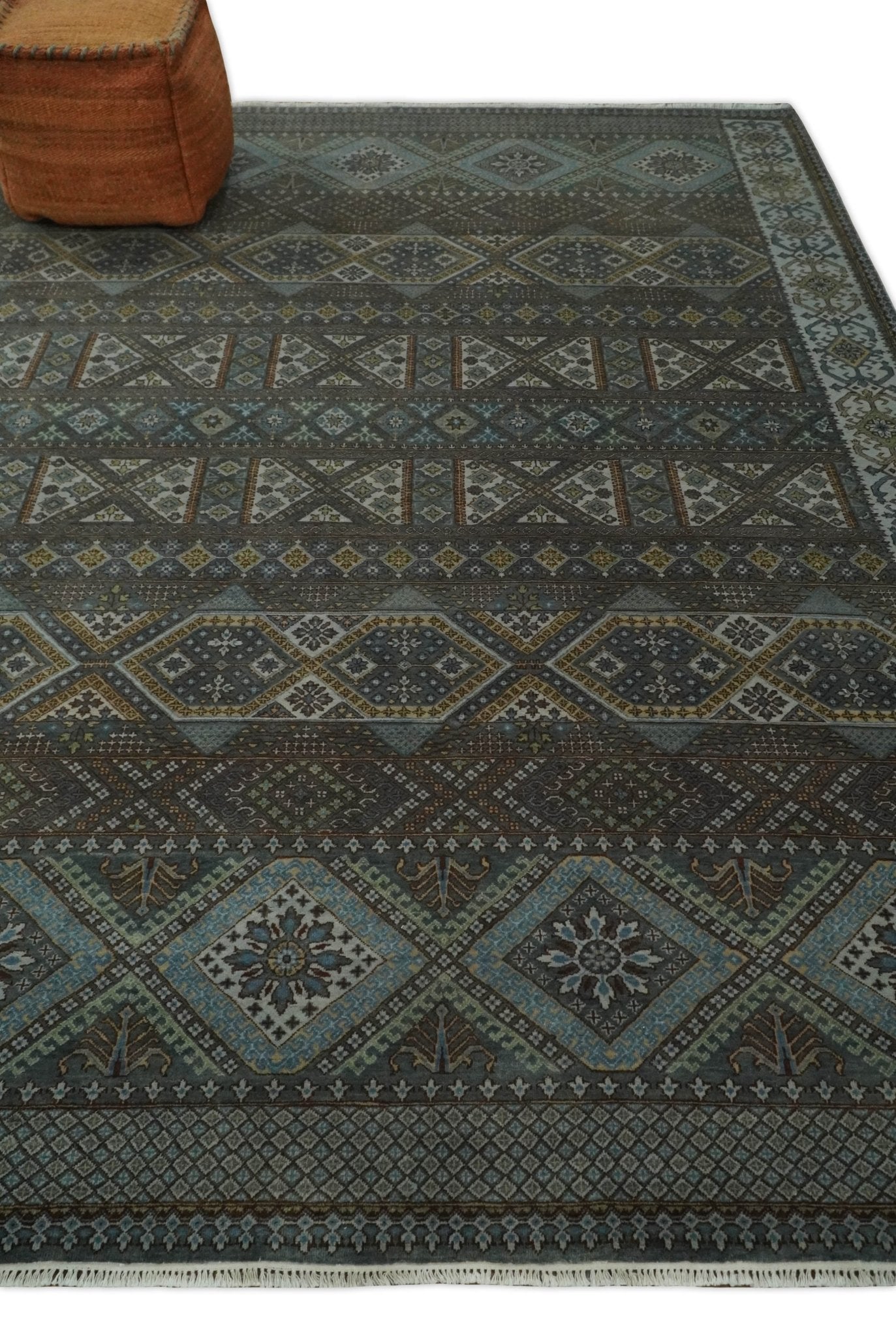 Alfombra antigua tradicional del suroeste, fina, anudada a mano, de 8 x 10 pulgadas, en marrón y azul | AGR41