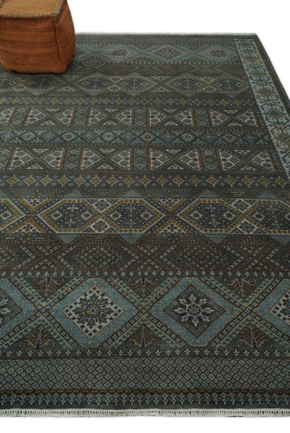 Alfombra antigua tradicional del suroeste, fina, anudada a mano, de 8 x 10 pulgadas, en marrón y azul | AGR41