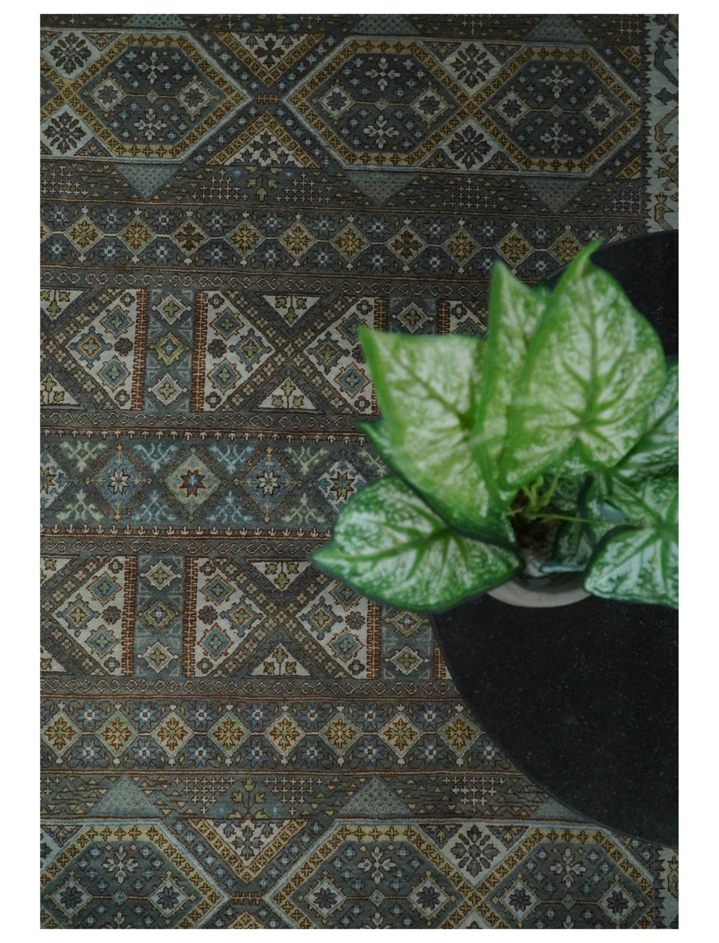 Alfombra antigua tradicional del suroeste, fina, anudada a mano, de 8 x 10 pulgadas, en marrón y azul | AGR41