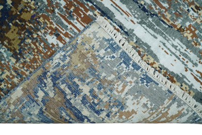 Alfombra abstracta moderna de lana y seda de bambú, anudada a mano, de 8 x 10 pulgadas, en marrón, multicolor | AGR19