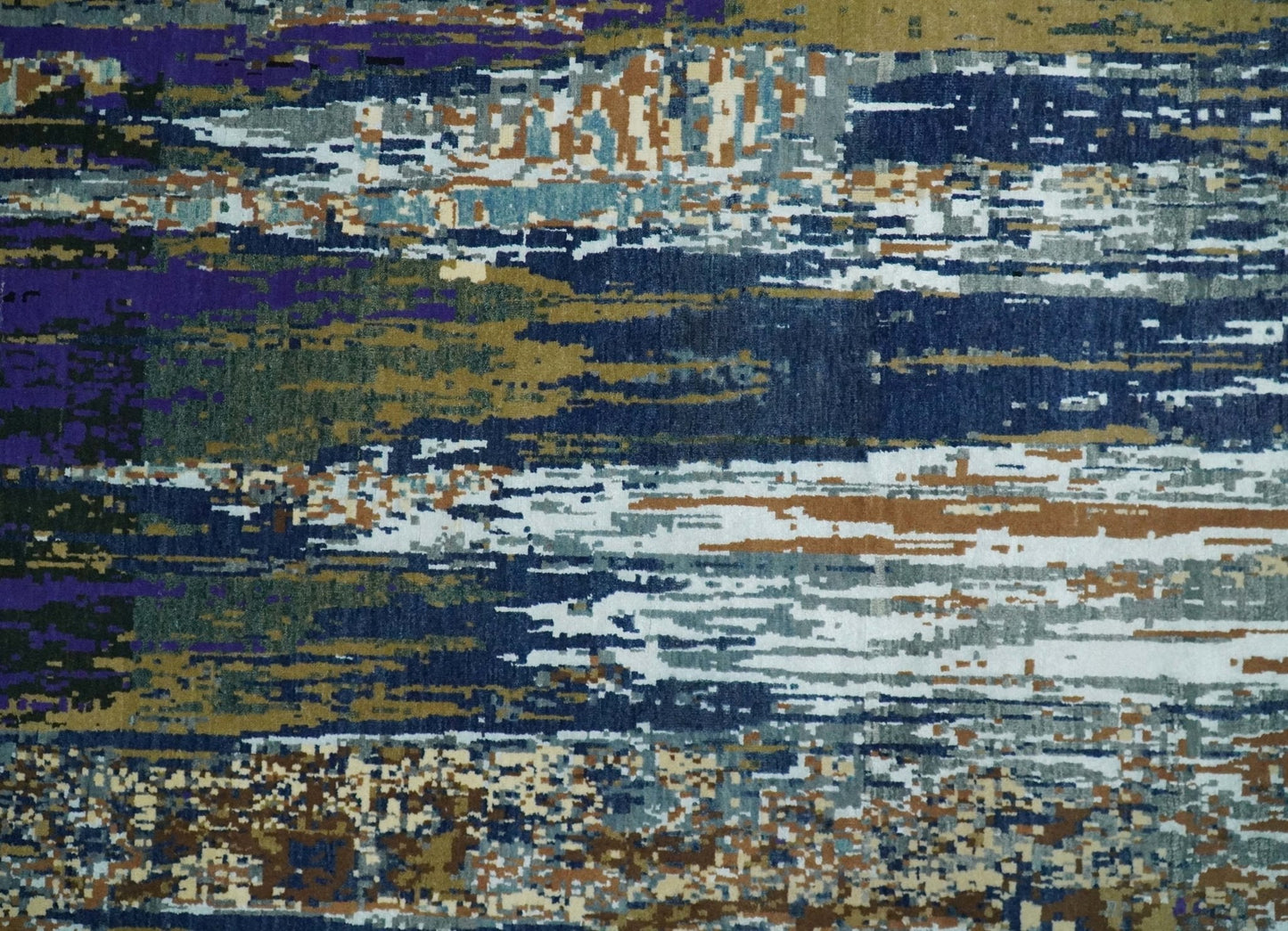 Alfombra abstracta moderna de lana y seda de bambú, anudada a mano, de 8 x 10 pulgadas, en marrón, multicolor | AGR19