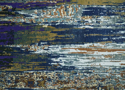 Alfombra abstracta moderna de lana y seda de bambú, anudada a mano, de 8 x 10 pulgadas, en marrón, multicolor | AGR19