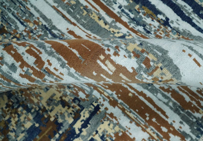 Alfombra abstracta moderna de lana y seda de bambú, anudada a mano, de 8 x 10 pulgadas, en marrón, multicolor | AGR19