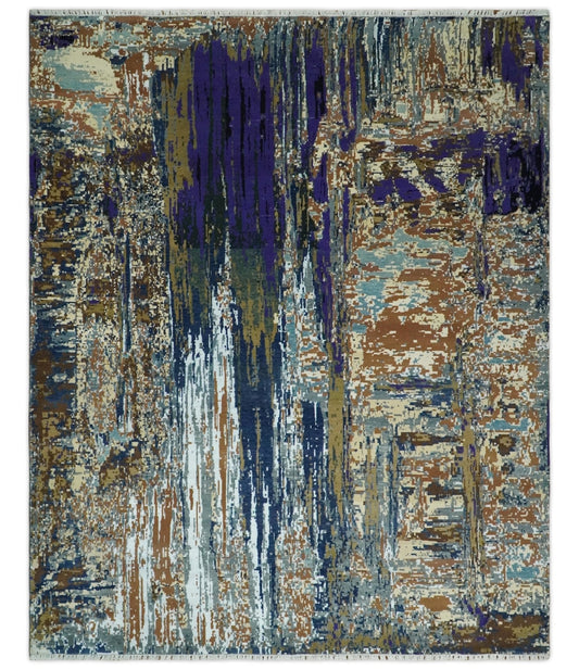 8x10 Fine Hand Knotted Brown Multicolor Modern Abstract Wool and Bamboo Silk Area Rug | AGR19 - Tampa Home & Garden Store