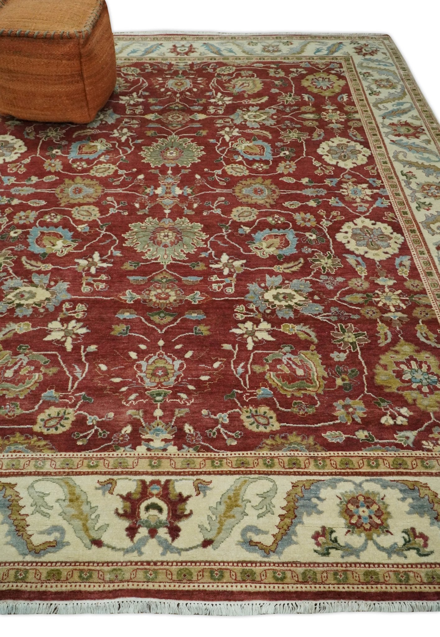 Alfombra antigua de lana persa tradicional, anudada a mano, de 8 x 10 pulgadas, en tonos óxido y marfil | AGR20