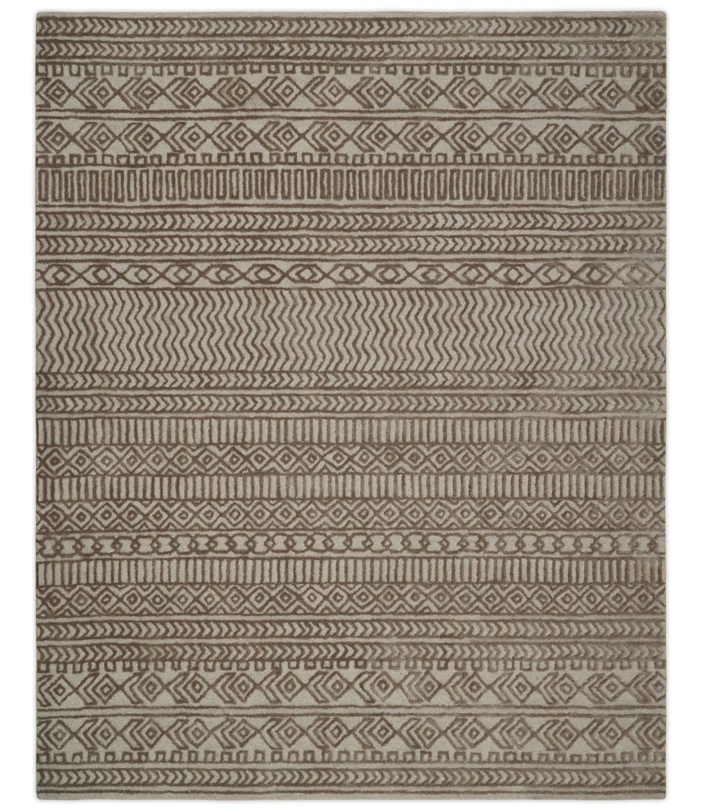 Alfombra de 8x10 pulgadas, tejida a mano, con diseño de rayas marfil y bronce, para sala de estar y dormitorio, varios tamaños | TRD6530810S