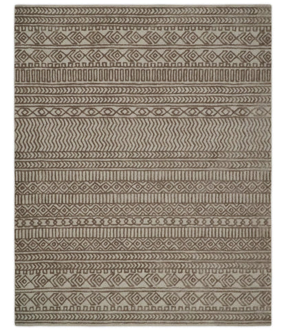 Alfombra de 8x10 pulgadas, tejida a mano, con diseño de rayas marfil y bronce, para sala de estar y dormitorio, varios tamaños | TRD6530810S