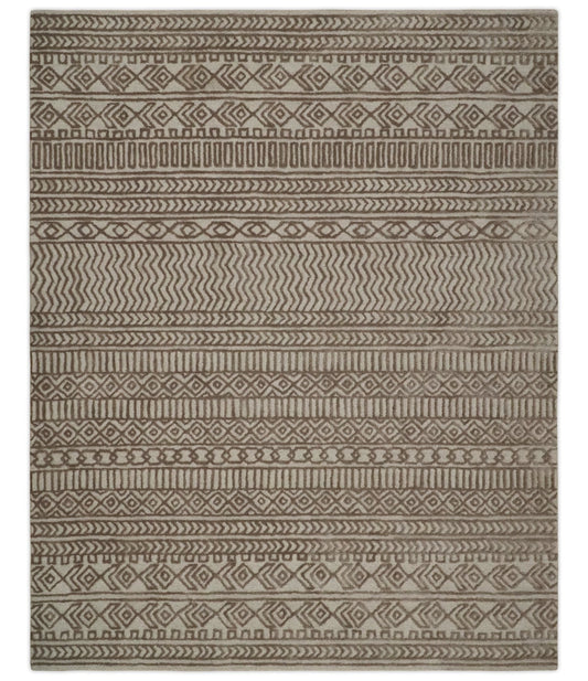 8x10 Hand Tufted Ivory and Bronze Stripes Pattern Rug Multi Size Living Room and Bedroom Rug | TRD6530810S - Tampa Home & Garden Store