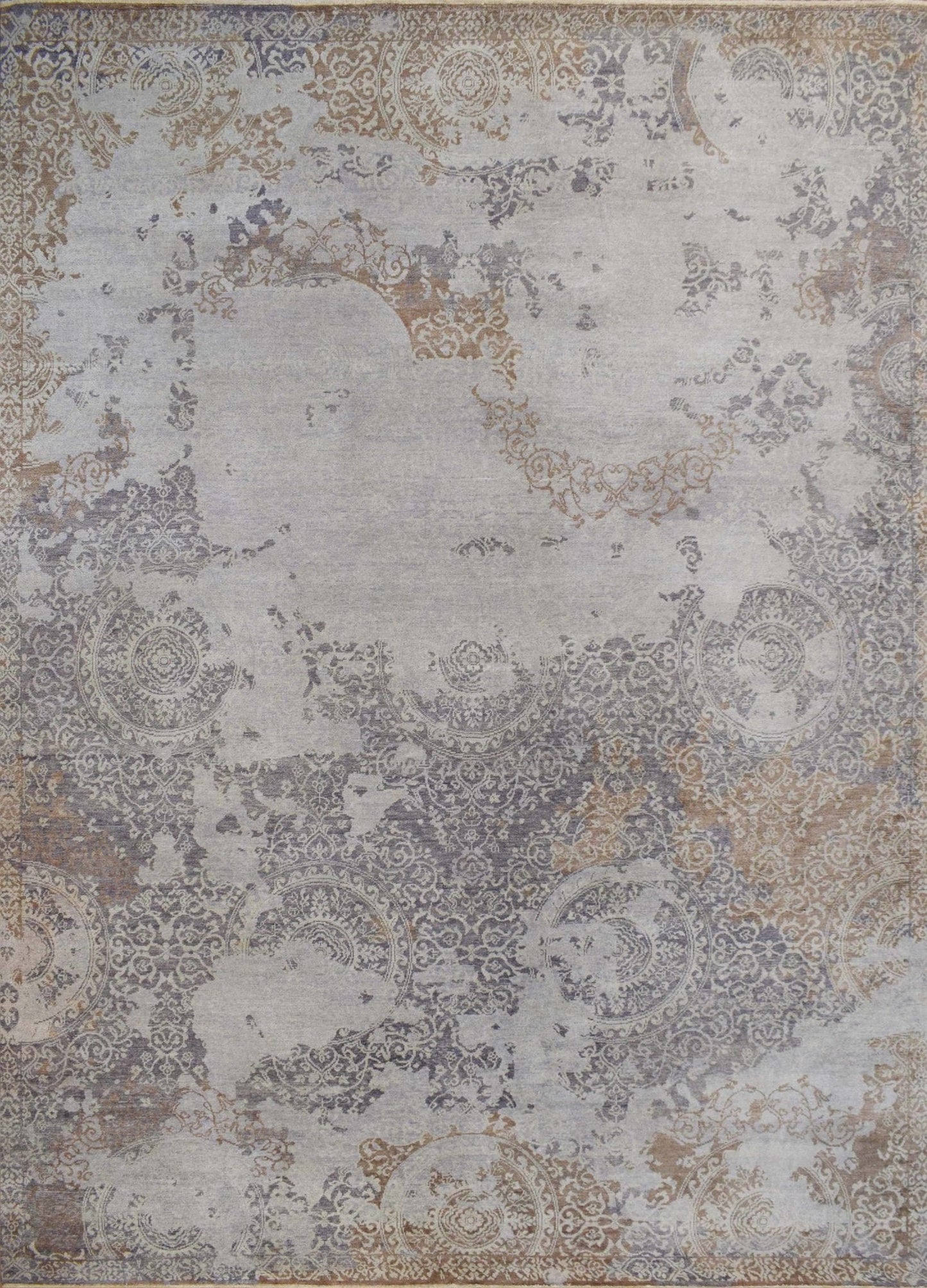 Alfombra de 8x10 | Moderna alfombra de viscosa mezclada con lana hecha a mano | TRD1634810