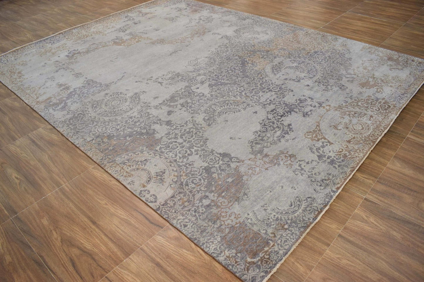 Alfombra de 8x10 | Moderna alfombra de viscosa mezclada con lana hecha a mano | TRD1634810
