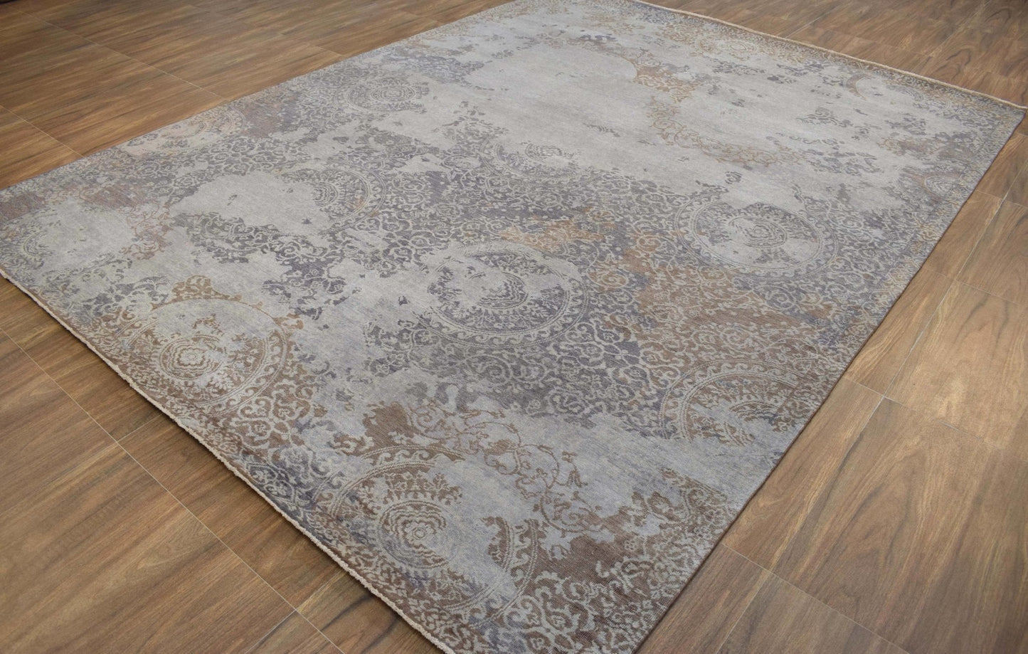 Alfombra de 8x10 | Moderna alfombra de viscosa mezclada con lana hecha a mano | TRD1634810
