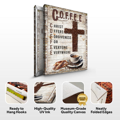 Christ And Coffee Faith Sign canvas by Tailored Canvases with coffee-bean cross on wood on Tampa Home & Garden Store