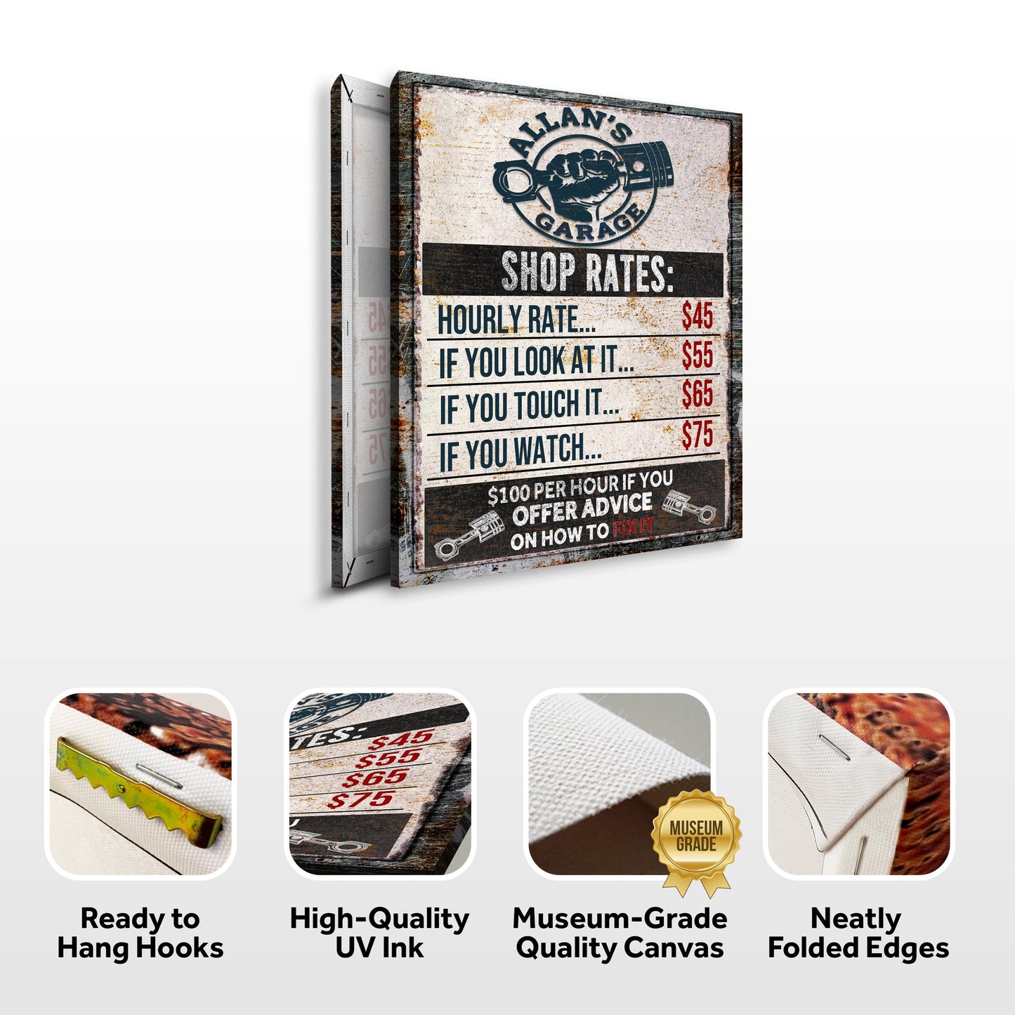 Garage Rules Sign canvas by Tailored Canvases, crafting canvas with wrench logo on Tampa Home & Garden Store