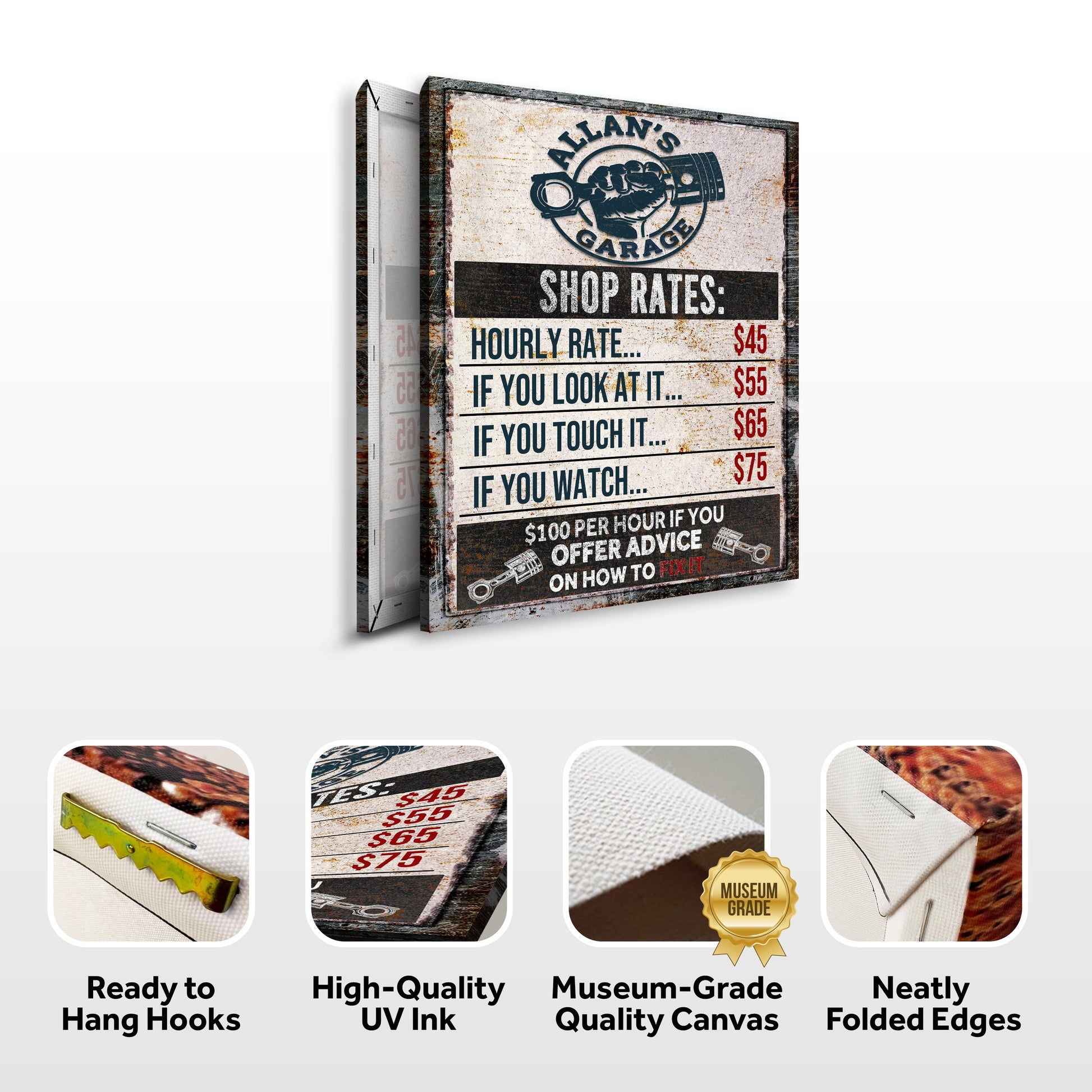 Garage Rules Sign canvas by Tailored Canvases, crafting canvas with wrench logo on Tampa Home & Garden Store
