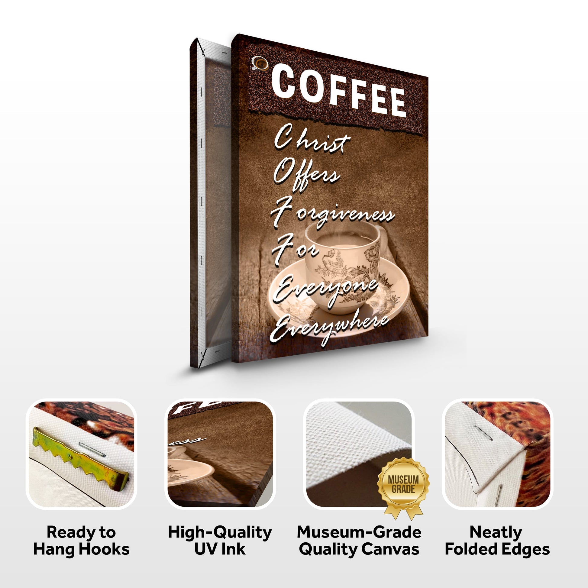 Canvas Our C.O.F.F.E.E Faith Sign IX crafting canvas in brown coffee tones Tailored Canvases on Tampa Home & Garden Store