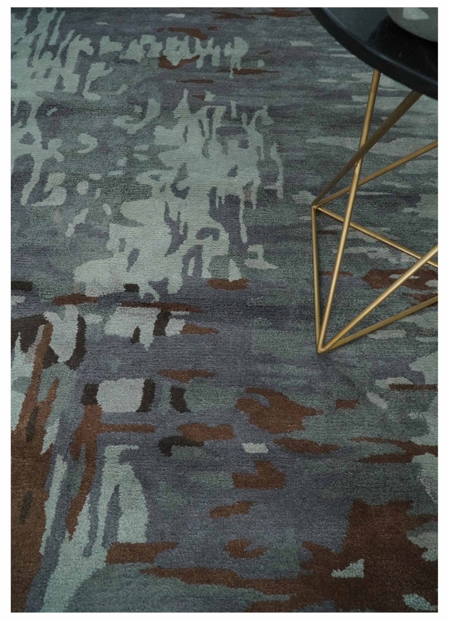 8x11 Gray, Silver and Brown Modern Abstract Hand Tufted wool and Art silk Area Rug - Tampa Home & Garden Store