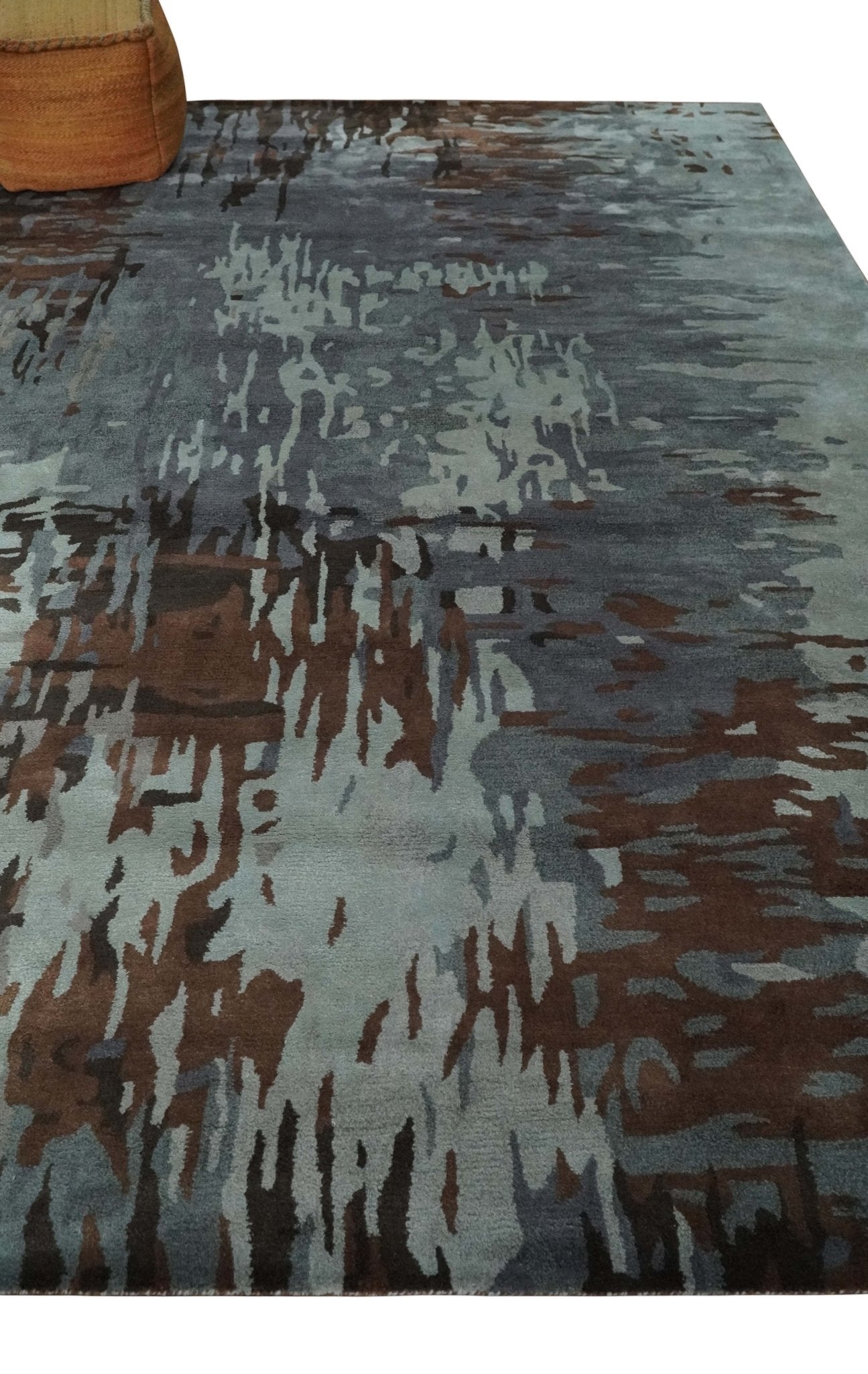 8x11 Gray, Silver and Brown Modern Abstract Hand Tufted wool and Art silk Area Rug - Tampa Home & Garden Store