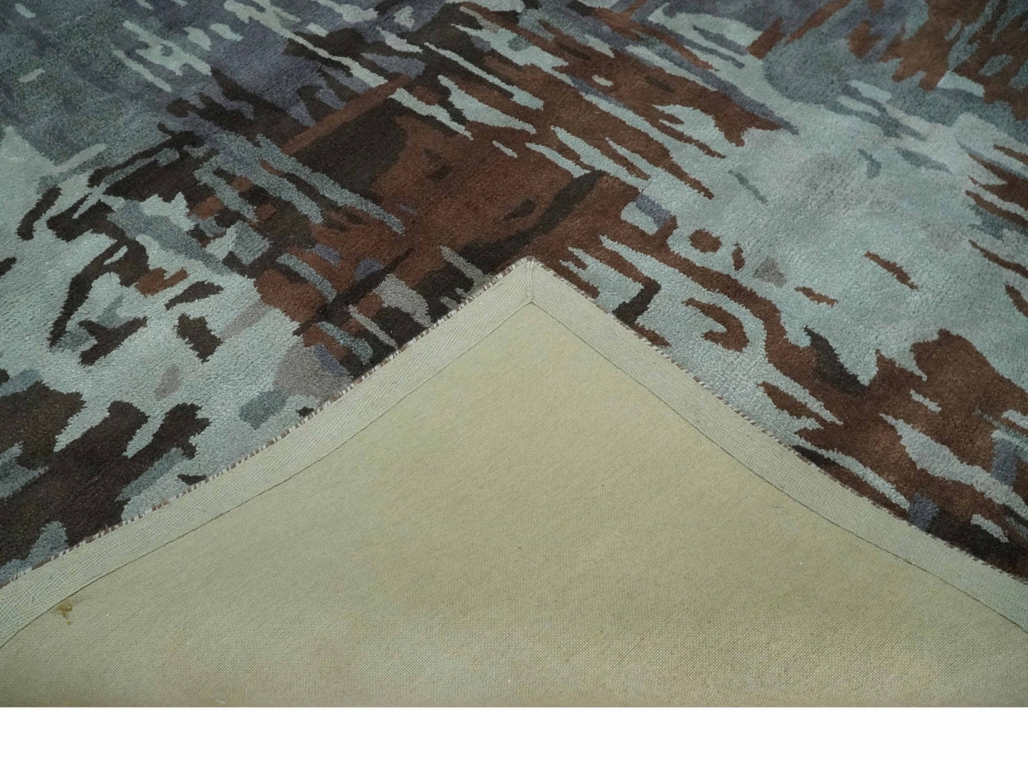 8x11 Gray, Silver and Brown Modern Abstract Hand Tufted wool and Art silk Area Rug - Tampa Home & Garden Store