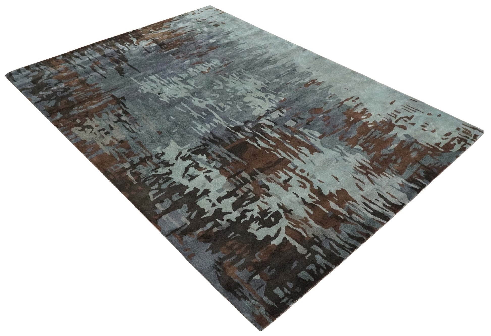 8x11 Gray, Silver and Brown Modern Abstract Hand Tufted wool and Art silk Area Rug - Tampa Home & Garden Store