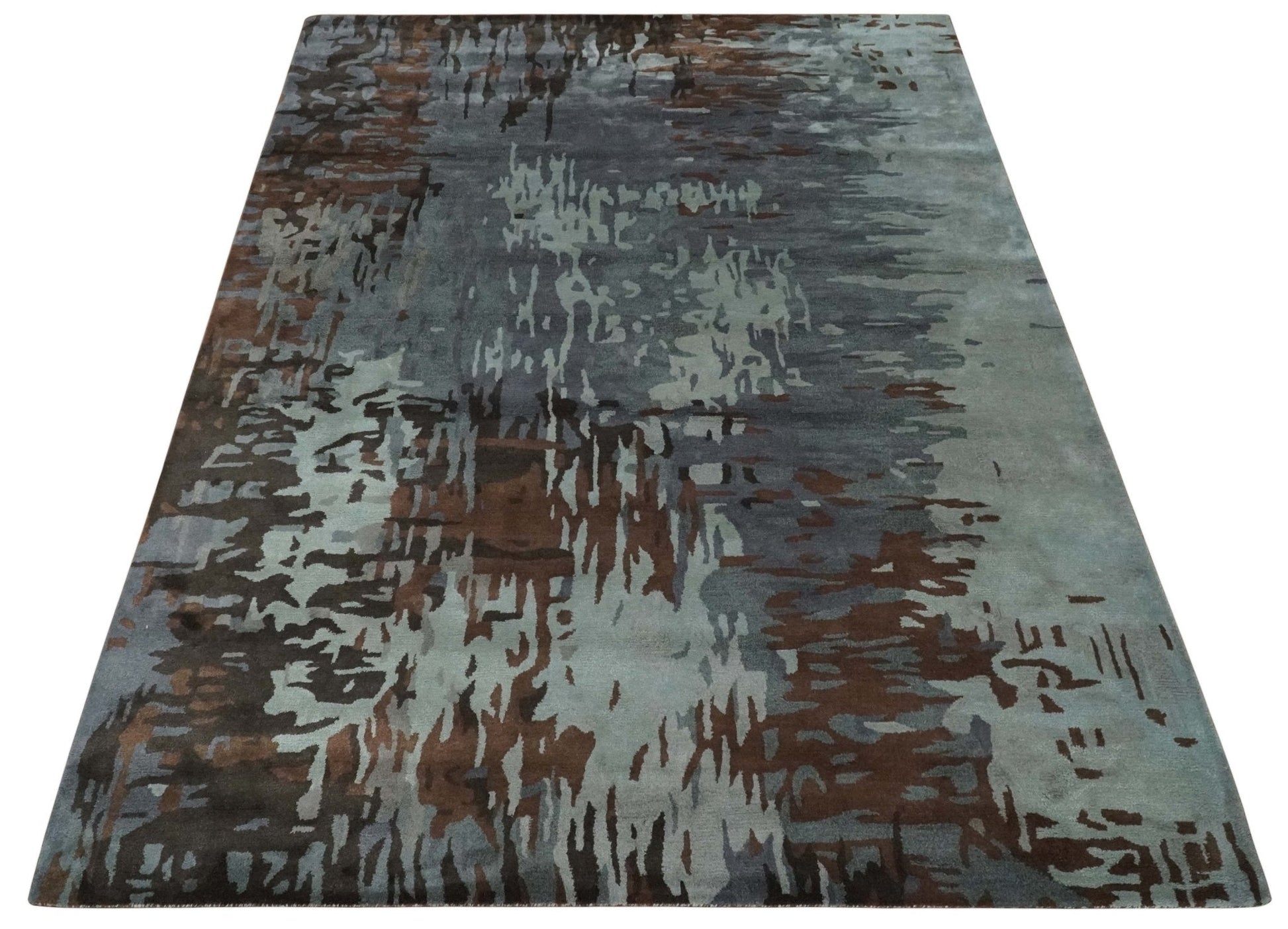 8x11 Gray, Silver and Brown Modern Abstract Hand Tufted wool and Art silk Area Rug - Tampa Home & Garden Store