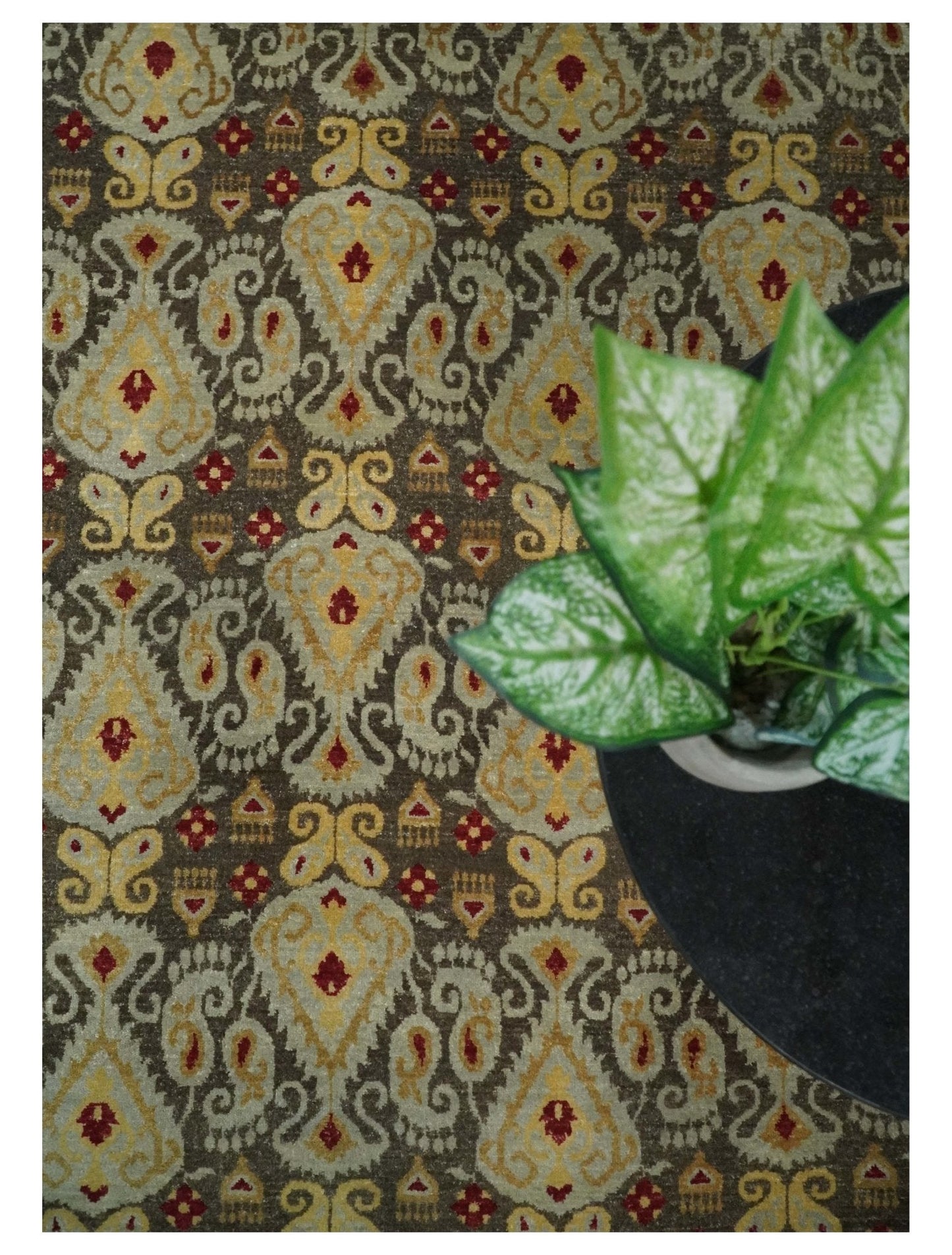 Tapis rond 8x8 en laine antique, noué à la main, brun et beige, style persan traditionnel vintage | AGR48