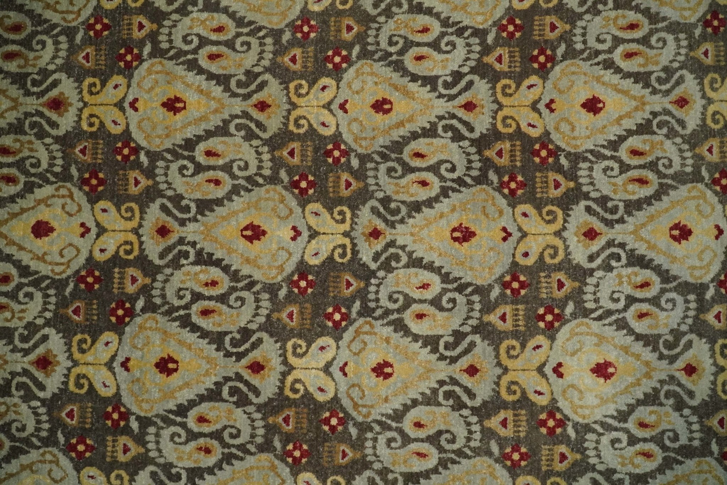 Tapis rond 8x8 en laine antique, noué à la main, brun et beige, style persan traditionnel vintage | AGR48