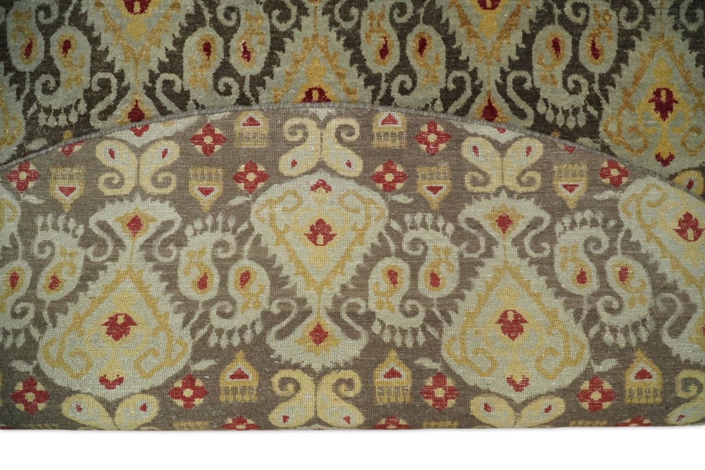 Tapis rond 8x8 en laine antique, noué à la main, brun et beige, style persan traditionnel vintage | AGR48